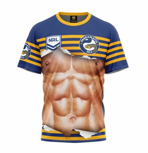 Parramatta Eels NRL Team Logo 'Ripped' Six Pack Muscles Tee Shirt T-Shirt