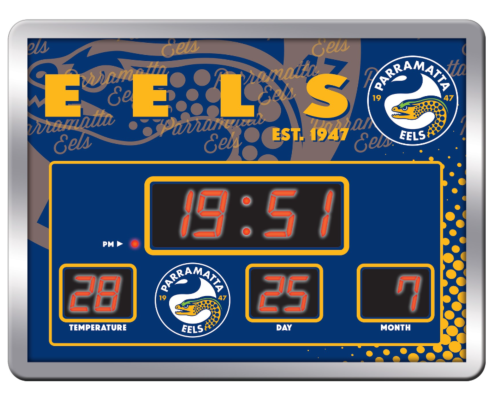 Parramatta Eels NRL Date Time LED Scoreboard Digital Clock Thermometer