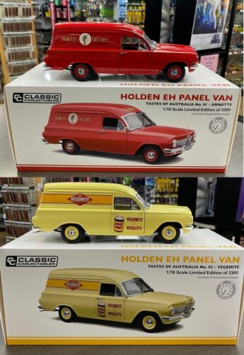 Holden EH Panel Van Tastes Of Australia Two Model Collection #1 Arnott's & #2 Vegemite 1:18 Scale Die Cast Model Car