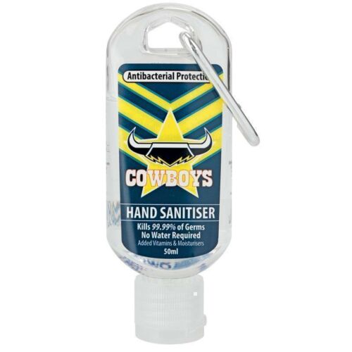 North Queensland Cowboys NRL Team 50ml Travel Size Hand Sanitiser With Carabiner Clip