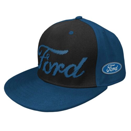 Ford Blue & Black Mens Adult Embroidered Core Logo Flat Peak Adjustable Snap Back Cap Hat