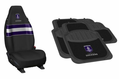 Set Of 2 Fremantle Dockers AFL Team Logo Front Car Seat Covers & 4 Floor Mats 2x Front 2x Rear