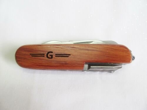 G  Name Personalised Wooden Pocket Knife Multi Tool With 10 Tools / Accessories