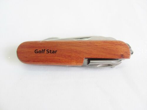Golf Star  Name Personalised Wooden Pocket Knife Multi Tool With 10 Tools / Accessories