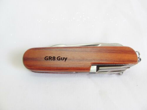 GR8 Guy  Name Personalised Wooden Pocket Knife Multi Tool With 10 Tools / Accessories