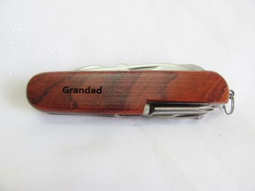 Grandad  Name Personalised Wooden Pocket Knife Multi Tool With 10 Tools / Accessories