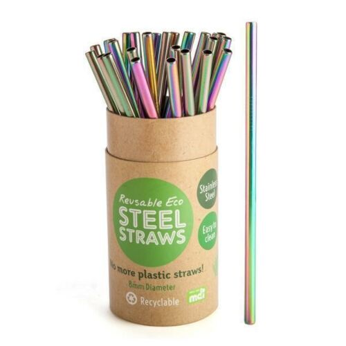 Single 8mm Rainbow Metallic Reusable Steel Straw Environmentally Friendly 