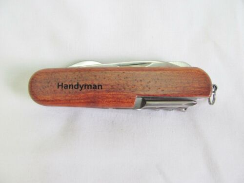 Handyman  Name Personalised Wooden Pocket Knife Multi Tool With 10 Tools / Accessories