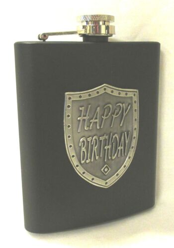 Happy Birthday Black 150ml Hip Flask With Badge In Gift Box