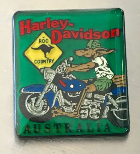 Harley Davidson Pin Badge Green Square Australia Roo on Bike