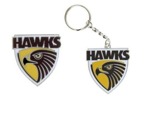 Set Of 2 Hawthorn Hawks AFL Team Logo Metal Pin Badge & Mascot Metal Keyring Key Ring