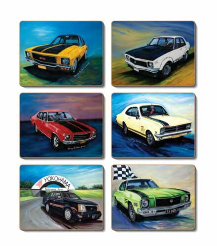 Hot Classics Classic Cars Set of 6 Cork Backed Placemats Assorted Designs - Artwork By Jenny Sanders