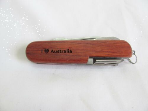 I Love Australia  Name Personalised Wooden Pocket Knife Multi Tool With 10 Tools / Accessories