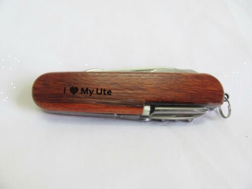 I Love My Ute  Name Personalised Wooden Pocket Knife Multi Tool With 10 Tools / Accessories