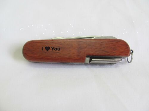 I Love You  Name Personalised Wooden Pocket Knife Multi Tool With 10 Tools / Accessories