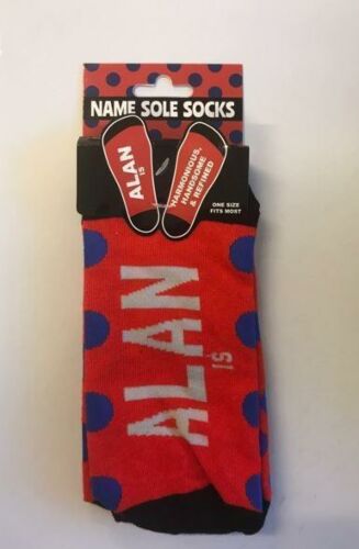 Alan Name Sole Socks Bright Coloured One Sit Fits Most
