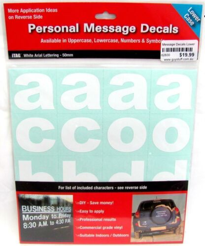 Lower Case Letters Lettering Personal Message Decal Sticker Sheet White Arial Custom