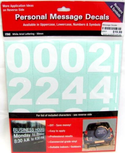 Numbers & Symbols Personal Message Decal Sticker Sheet White Arial Custom