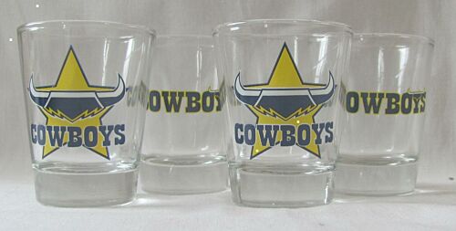 North Queensland Cowboys NRL Set of 4 Round Team Logo Shot Glasses 