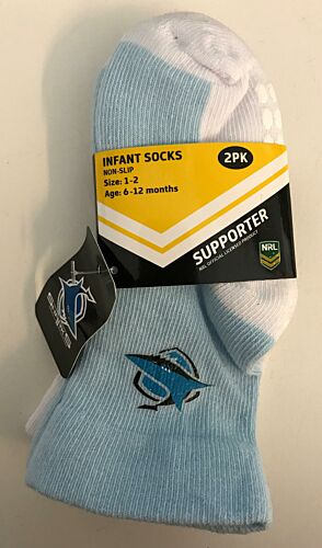 Cronulla Sharks NRL Baby Infant Socks 2 pack Anti-Slip Grip Size 1-2