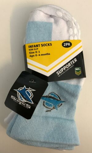 Cronulla Sharks NRL Baby Infant Socks 2 pack Anti-Slip Grip Size 0-1