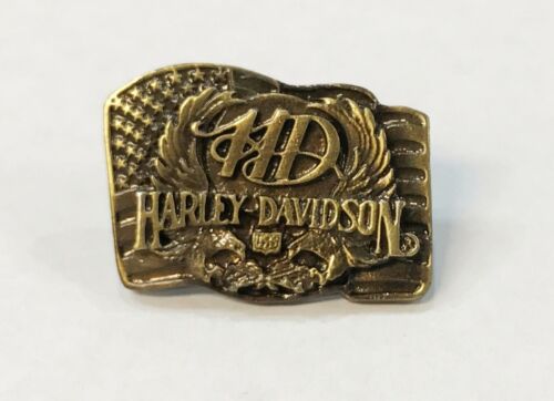 Harley Davidson Pin Badge Brass American USA Flag Eagles