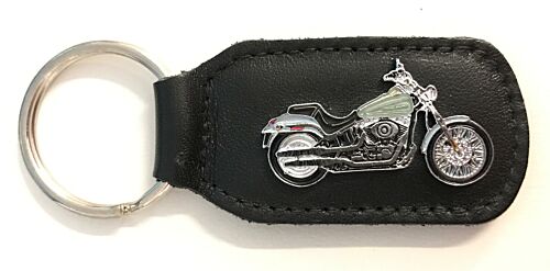 Harley Davidson Leather & Enamel Keyring Key Ring Deuce Black & Green Motor Bike