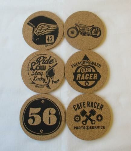 Cafe Racer Workshop Cork Coasters 6 Pack Boxed Great Gift Idea