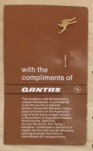 Qantas Original With Compliments Gold Kangaroo Brown Card Lapel Pin Badge 1970s - The Australian Airline
