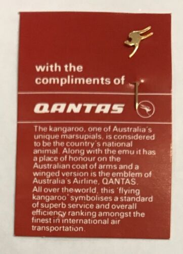 Qantas Original With Compliments Gold Kangaroo Red Card Lapel Pin Badge 1970s - The Australian Airline