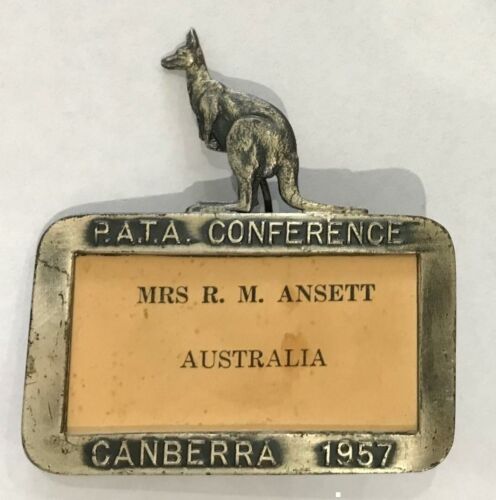 Ansett Australia Original Pacific Area Travel Association PATA Conference Canberra 1957 Name Badge Mrs R. M. Ansett