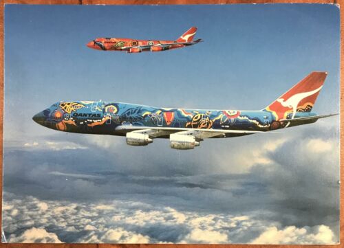 Qantas Airways Original Postcard - Boeing 747-338 Nalanji Dreaming and Wunala 1990s
