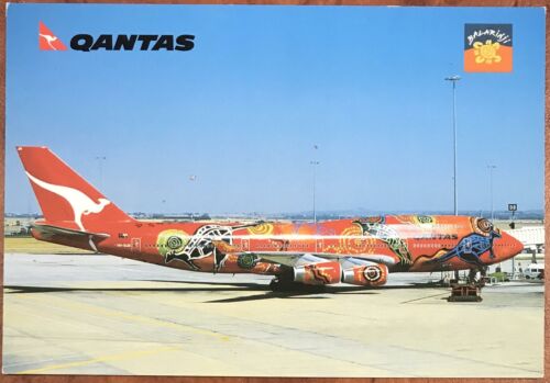 Qantas Airways Original Postcard - Boeing 747-438 VH-OJB 'Wunala (Kangaroo) Dreaming' 2000s
