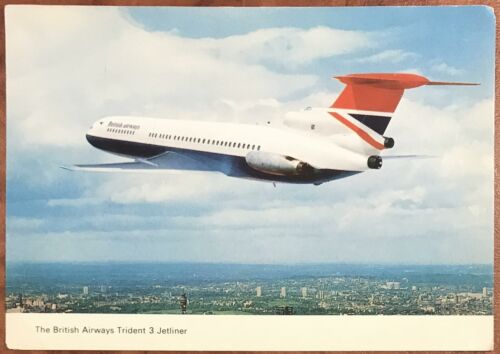British Airways Original Airline Postcard - Trident 3 Jetliner Rolls Royce 1970s