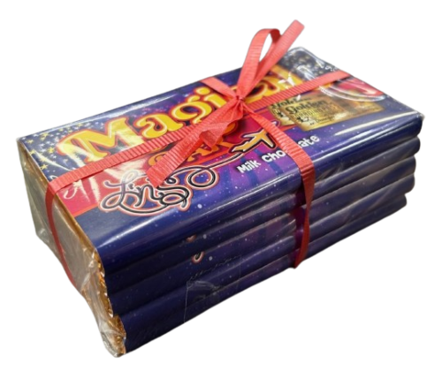 Pack of 5 x 50g Milk Chocolate Magical Bars - GUARANTEED 1 GOLDEN BOARDING PASS - FOR A CHANCE TO WIN A FAMILY TRIP TO ANY DISNEYLAND ANYWHERE IN THE WORLD (Wonka Bar Replacement)