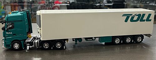 Road Ragers Toll 2019 Mercedes Benz MP04 Prime Mover And Single Reefer Toll Trailer 1:50 Scale Model Truck