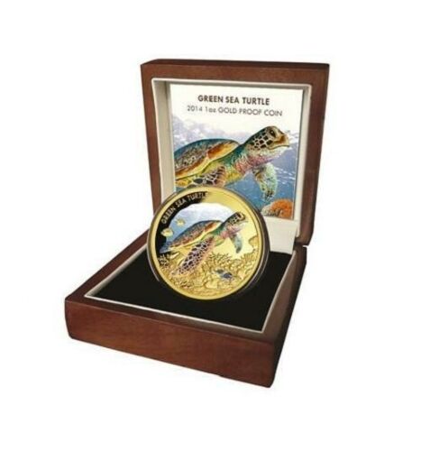 2014 Green Sea Turtle $100 1oz Coloured Gold Proof Coin Endangered And Extinct Series Niue Tender COA #81