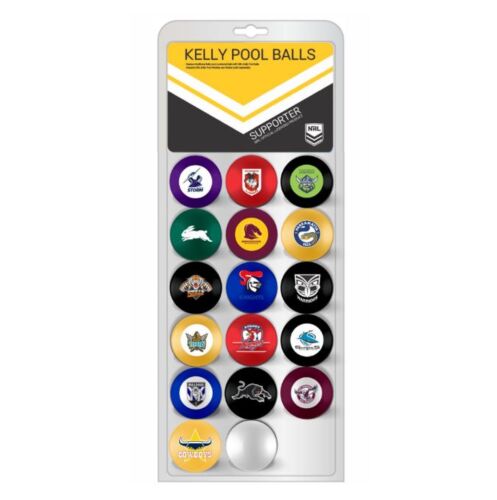 NRL Team Logo Kelly Pool Set Full Set of 16 Pool Balls 1 x For Each NRL Team (No Dolphins)