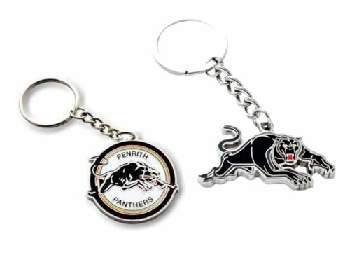 Set of 2 Penrith Panthers NRL Team Heritage Logo Key Ring Keyring Chain + Team Logo Key Ring Keyring