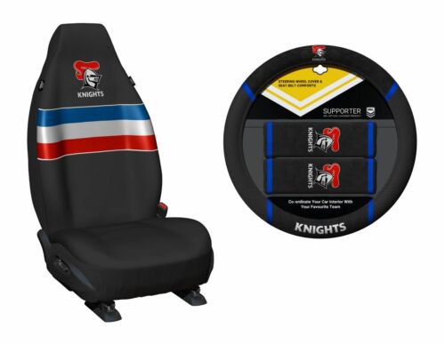 Set of 2 Newcastle Knights NRL Car Seat Covers & Steering Wheel Cover 