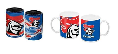Set Of 2 Newcastle Knights NRL Long Stripe Can Cooler & Ceramic Coffee Mug Tea Cup