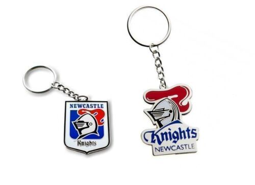 Set of 2 Newcastle Knights NRL Team Heritage Logo Key Ring Keyring Chain + Team Logo Key Ring Keyring