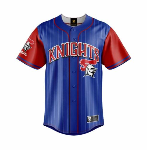 Newcastle Knights NRL Team Logo 'Slugger' Short Sleeve Button Up Baseball Shirt