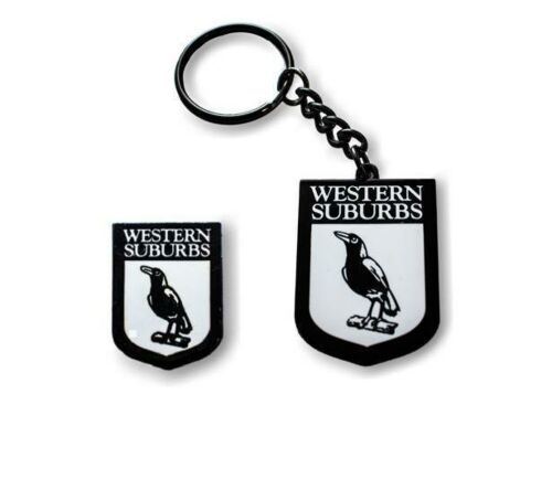 Set of 2 Western Suburbs Magpies NRL Team Heritage Logo Collectable Lapel Hat Tie Pin Badge & Heritage Key Ring Keyring