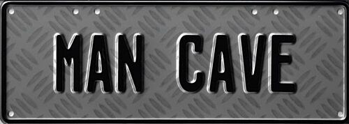 Man Cave Black on Silver Checkerplate Print 37cm x 13cm Novelty Number Plate 