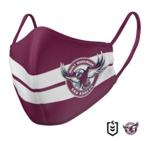 Manly Sea Eagles NRL Adults Size Triple Layer Reversible Face Mask With Nose Wire