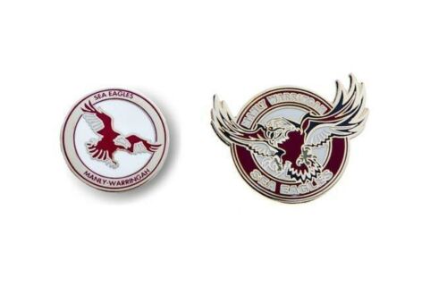 Set of 2 Manly Sea Eagles NRL Team Heritage Logo Collectable Lapel Hat Tie Pin Badge + Team Logo Pin Badge