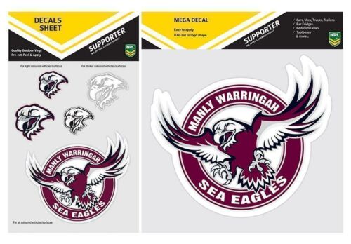 Set Of 2 Manly Sea Eagles NRL Logo Mega Spot Sticker & Pack Of 5 Decal Stickers Sheet iTag