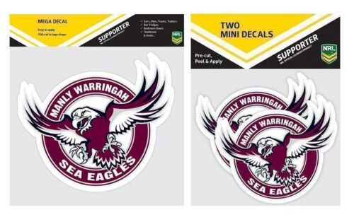 Set Of 2 Manly Sea Eagles NRL Logo Mega Spot Sticker & Pack Of 2 Mini Decals Stickers itag