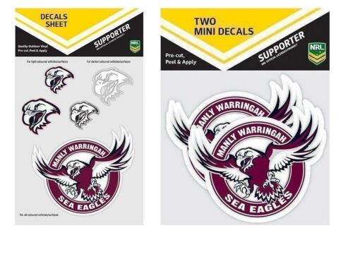 Set Of 2 Manly Sea Eagles NRL Logo Pack Of 5 Decal Stickers Sheet iTag & Pack Of 2 Mini Decals Stickers itag